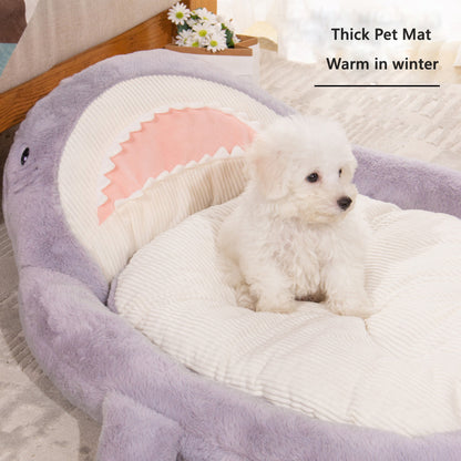 Lovely Pet Bed Dog Kennel House Thick Warm Cat Bed Pad Soft Sofa Shark Pattern Cushion For Small Medium Dogs Puppy Sleeping Mat